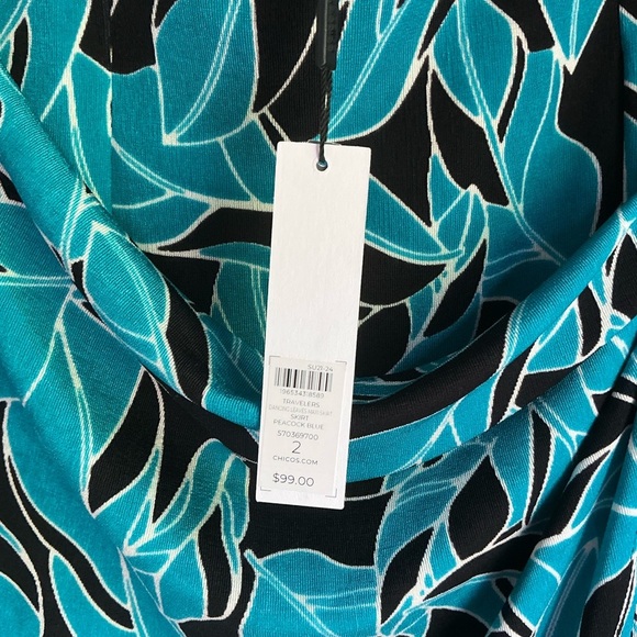 Chico's Blue and Black Midi Skirt with Botanical Design - Picture 4 of 5